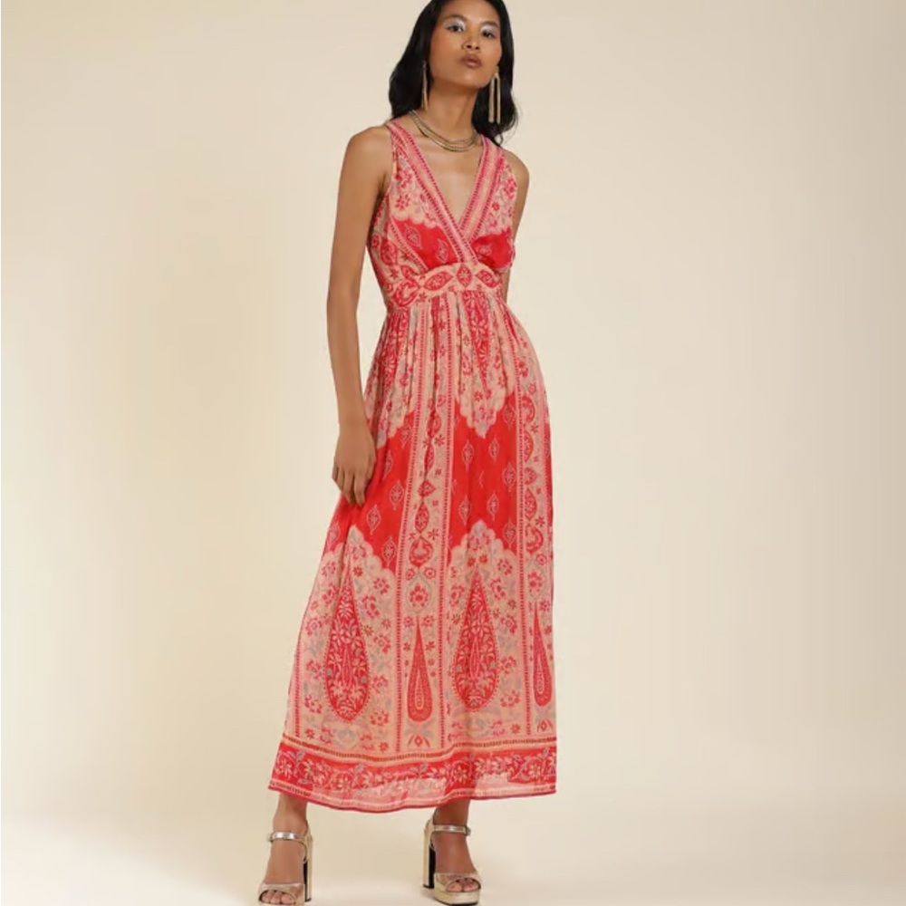 LABEL RITU KUMAR PINK FLORAL PRINT MAXI DRESS